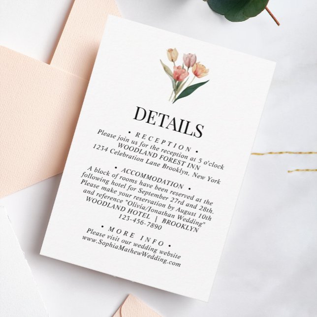 Carte D'accompagnement Détails sur le Mariage Aquarelle des tulipes douce (Créateur téléchargé)