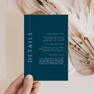Carte D'accompagnement Détails sur le Mariage bleu marine minimal Insérer