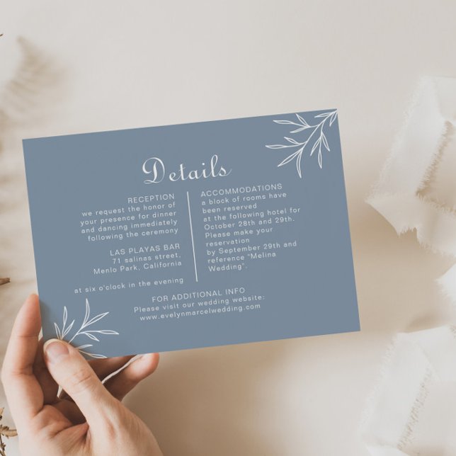Carte D'accompagnement Détails sur le Mariage bleu poussiéreux minimal (Créateur téléchargé)