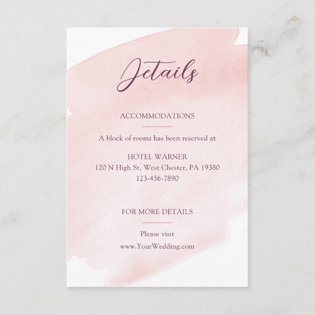 Carte D'accompagnement Détails sur le Mariage d'aquarelle rose vif (Devant)