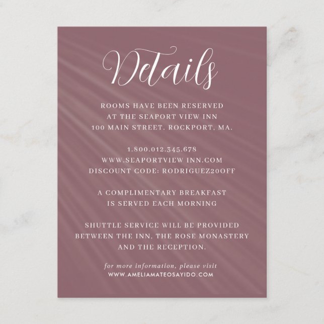 Carte D'accompagnement Détails sur le Mariage de couleur violet de script (Devant)