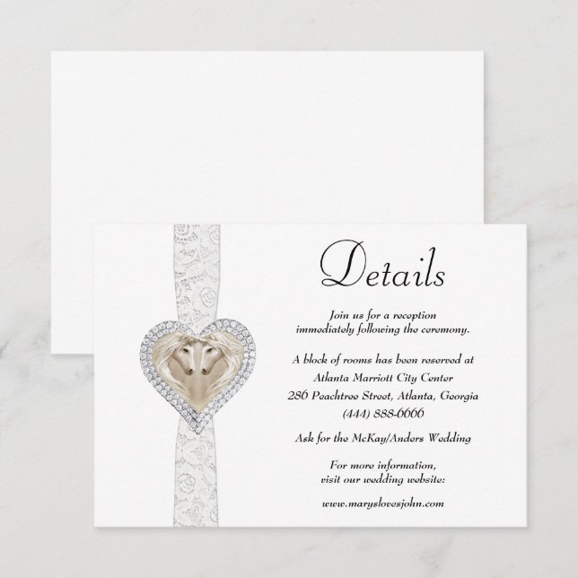 Carte D'accompagnement Détails sur le Mariage de dentelle blanche Unicorn (Devant / Derrière)