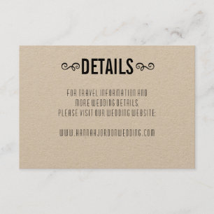 Carte D'accompagnement Détails sur le Mariage de Lovely Rustic Kraft