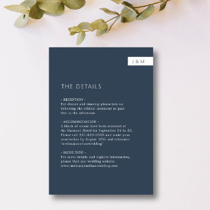 Carte D'accompagnement Détails sur le Mariage de monogramme bleu marine s