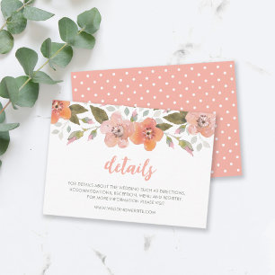 Carte D'accompagnement Détails sur le Mariage de pêche florale