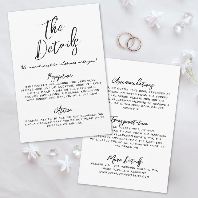 Carte D'accompagnement Détails sur le Mariage de Whimsical manuscrit simp (Simple Handwritten Whimsical Wedding Details Enclosure Card)