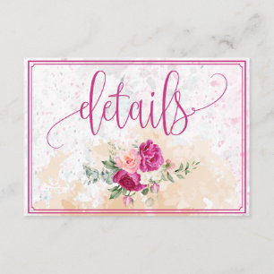 Carte D'accompagnement Détails sur le Mariage d'éclaboussure couleur rose