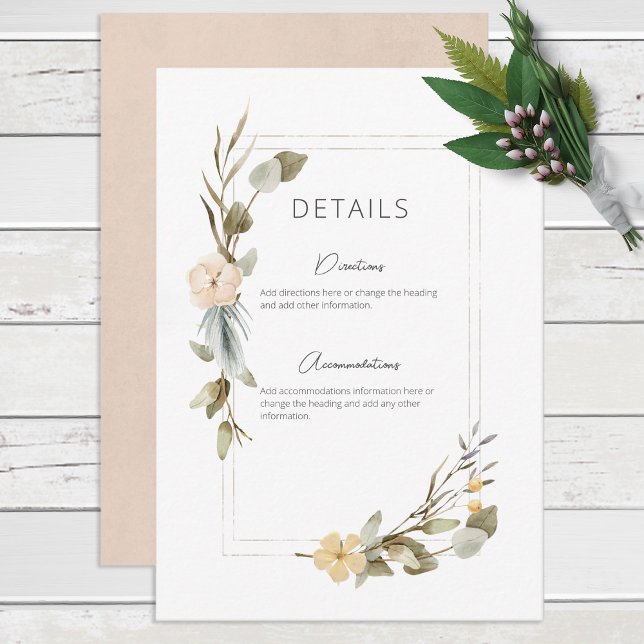 Carte D'accompagnement Détails sur le Mariage du cadre Floral Boho séché (Créateur téléchargé)