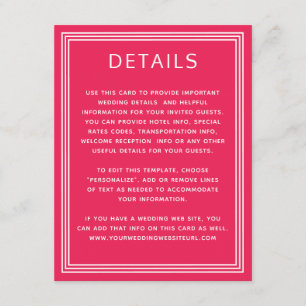 Carte D'accompagnement Détails sur le Mariage en corail rose simple