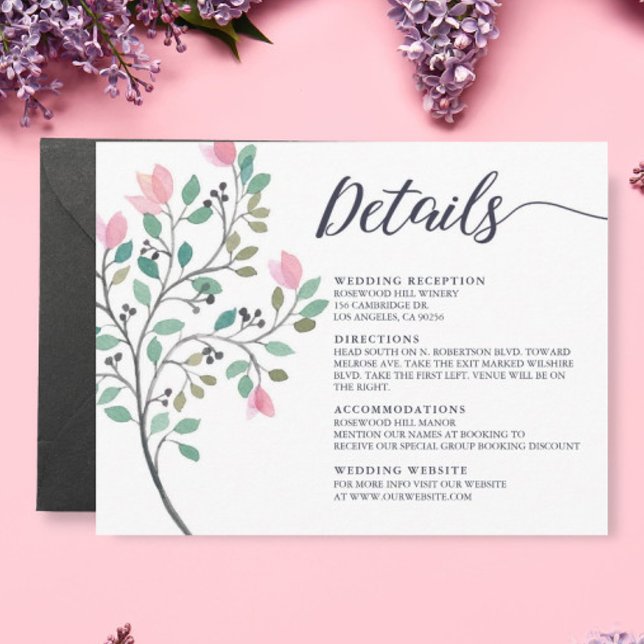Carte D'accompagnement Détails sur le Mariage Floral Aquarelle (Créateur téléchargé)