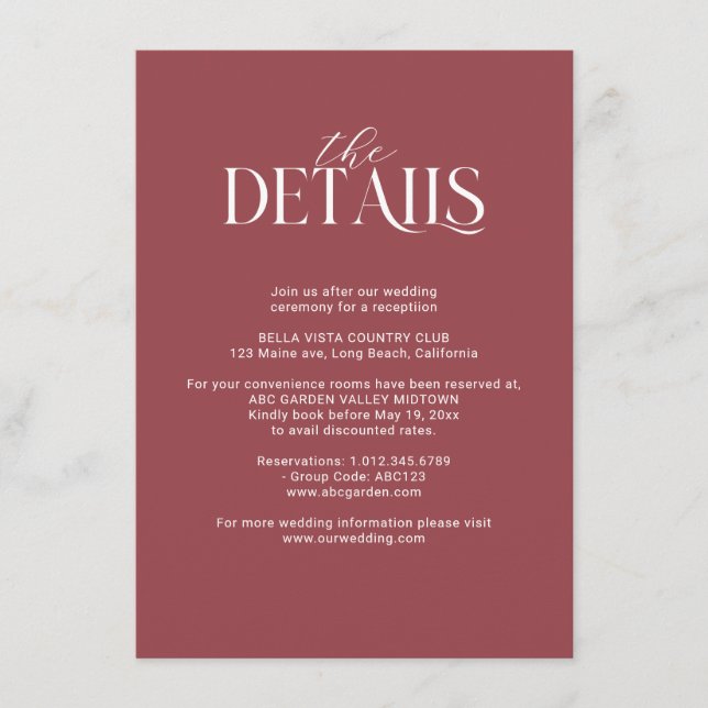 Carte D'accompagnement Détails sur le Mariage floral de Bourgogne et de r (Devant)