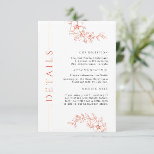 Carte D'accompagnement Détails sur le Mariage Floral Orange Brûlé Minimal