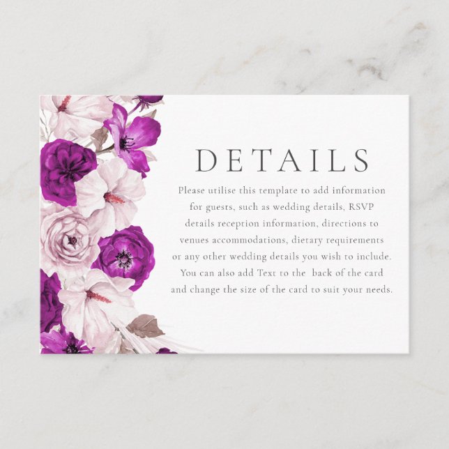 Carte D'accompagnement Détails sur le Mariage Romantique Plum & Blush Wat (Devant)