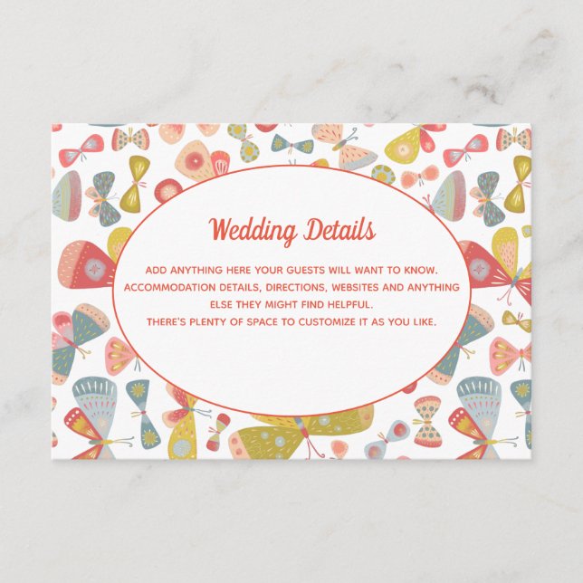 Carte D'accompagnement Détails sur le Mariage rose papillon (Devant)