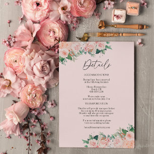 Carte D'accompagnement Détails sur le Mariage rose simple flou