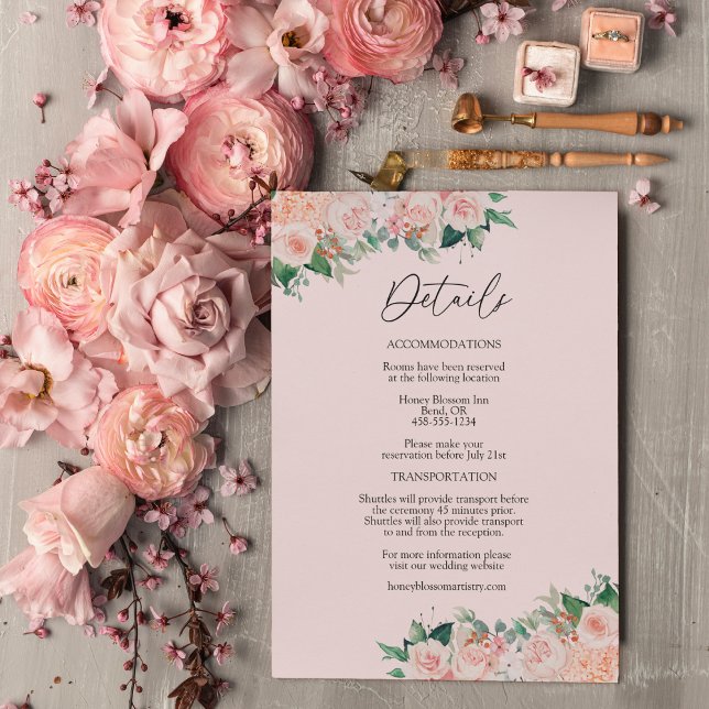 Carte D'accompagnement Détails sur le Mariage rose simple flou (Créateur téléchargé)