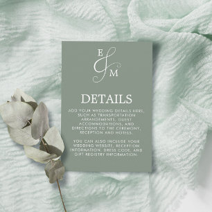Carte D'accompagnement Détails sur le Mariage Sage Green Ampersand Monogr