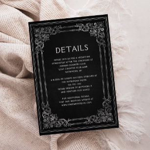 Carte D'accompagnement Détails sur le Mariage vintage Black Silver Frame