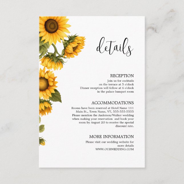 Carte D'accompagnement Détails tournesols ensoleillés minimalistes (Devant)