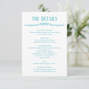 Carte D'accompagnement Détails Turquoise Réception Information Mariage