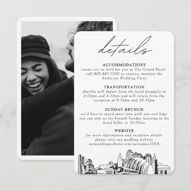 Carte D'accompagnement Détails verticaux du Mariage de Kansas City (Devant / Derrière)