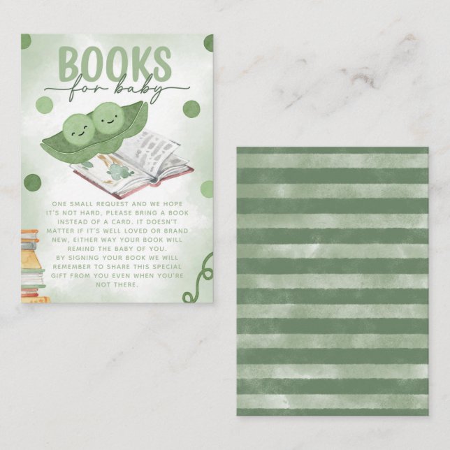 Carte D'accompagnement Deux petits pois dans un livre pour Baby shower (Devant / Derrière)