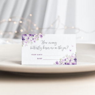 Carte D'accompagnement Devinez combien de bisous papillon argent violet