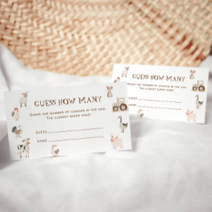 Carte D'accompagnement Devinez combien de bonbons de ferme thème Baby sho