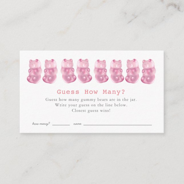 Carte D'accompagnement Devinez combien d'ours de gummy Baby shower rose j (Devant)