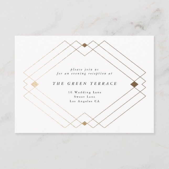 Carte D'accompagnement Diamant Or Blanc Géométrique Mariage Gatsby (Devant)