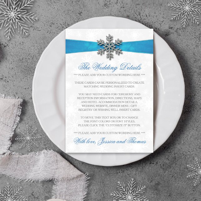 Carte D'accompagnement Diamante Snowflake & Blue Ribbon Mariage d'hiver (Créateur téléchargé)