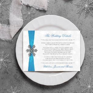 Carte D'accompagnement Diamante Snowflake & Blue Ribbon Mariage d'hiver