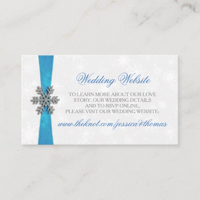 Carte D'accompagnement Diamante Snowflake & Blue Ribbon Mariage d'hiver (Devant)