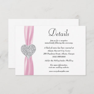 Carte D'accompagnement Diamond Heart Pink Ribbon Détails du Mariage