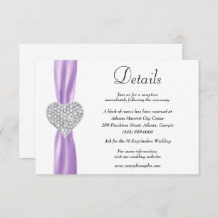 Carte D'accompagnement Diamond Heart Purple Ribbon Détails du Mariage