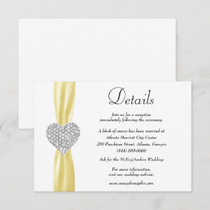 Carte D'accompagnement Diamond Heart Yellow Ribbon Détails du Mariage