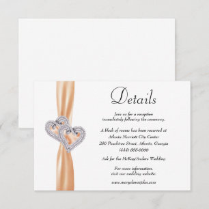 Carte D'accompagnement Diamond Hearts Orange Ribbon Détails du Mariage