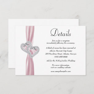 Carte D'accompagnement Diamond Hearts Pink Ribbon Détails du Mariage