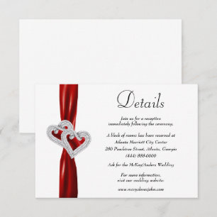 Carte D'accompagnement Diamond Hearts Red Ribbon Détails du Mariage