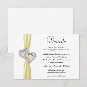 Carte D'accompagnement Diamond Hearts Yellow Ribbon Détails du Mariage