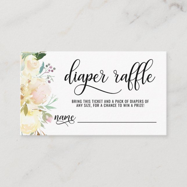Carte D'accompagnement DIAPER RAFFLE Billet Floral rose Baby shower ivoir (Devant)