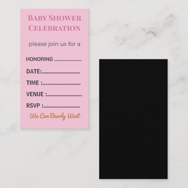Carte D'accompagnement Diaper Raffle Card Tickets | Elegant Insert (Devant / Derrière)