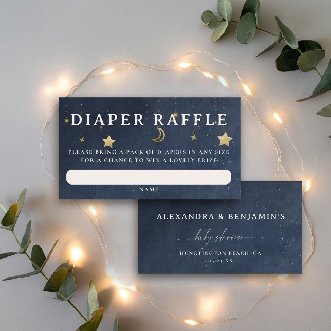 Carte D'accompagnement Diaper Raffle Moon Starry Night Blue Baby Shower (over the moon baby shower diaper raffle card navy gold stars mobile celestial twinkle starry night)
