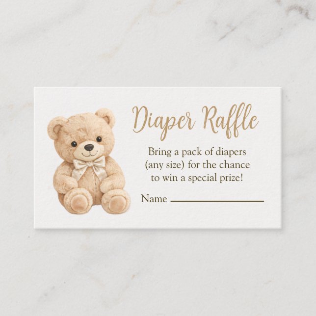 Carte D'accompagnement Diaper Raffle Neutral Teddy Bear Baby Shower Boho (Devant)