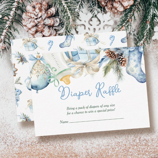 Carte D'accompagnement Diaper Raffle Noël Père Noël Baby shower bleu (Créateur téléchargé)