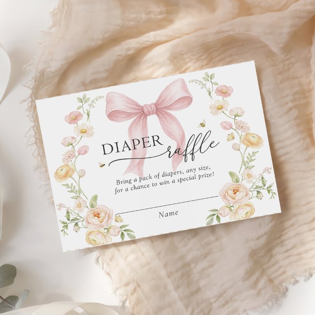 Carte D'accompagnement Diaper Raffle Pink Bow Baby Shower Enclosure Card  (Créateur téléchargé)