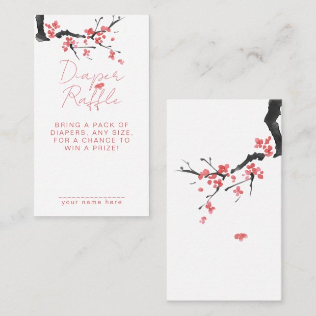 Carte D'accompagnement Diaper Raffle Pink Cherry Blossom Baby Shower (Devant / Derrière)