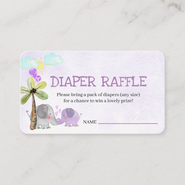 Carte D'accompagnement Diaper Raffle Poème Eléphant Maman et Baby shower (Devant)