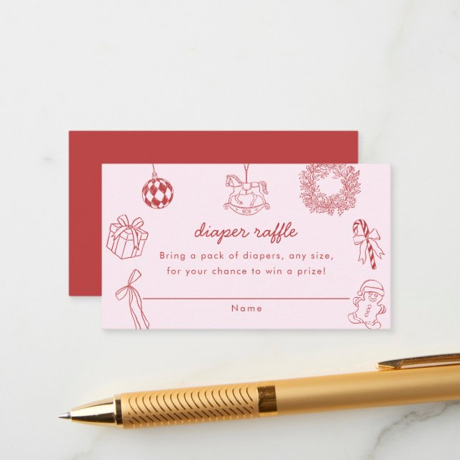 Carte D'accompagnement Diaper raffle red whimsical christmas winter girl (Devant/Arrière en situation)