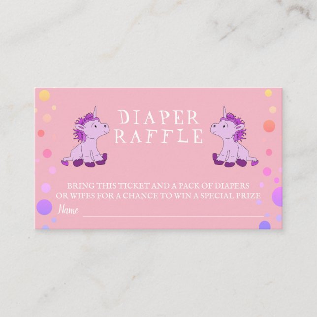 Carte D'accompagnement Diaper Raffle rose Unicorne Twins Baby shower fill (Devant)